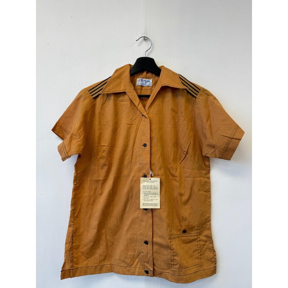 Vintage‎ Hilton Shirt Mens Medium Brown Bowling Permanent Press Button Up 70s